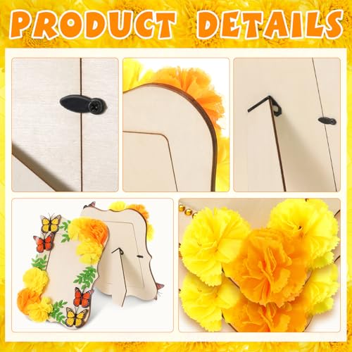 Dia De Los Muertos Picture Frames - Handmade Wooden Memorial Frames with Marigolds & Butterflies - 4 Pack, Fashion Style