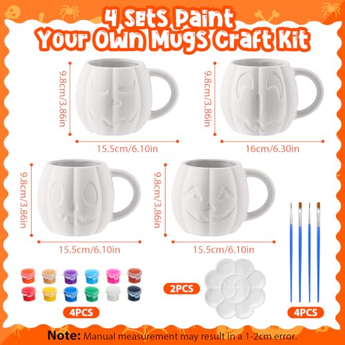 Halloween Paint Your Own Mug Set - Pumpkin Pals with Painting Kit - 4 Pcs