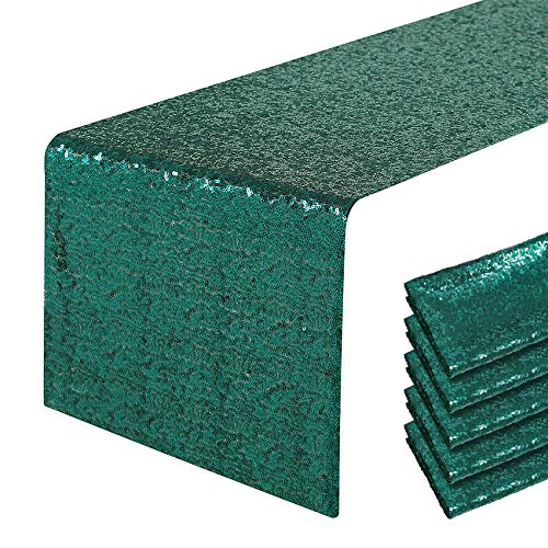 Hunter Green Sequin Table Runner - 12 x 108 Inches, 6 Pack for Wedding & Party Decor