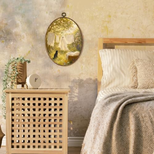 Ghost Wall Art - Oval Canvas Decor with White Ghost Design - 8.5x11.5 Inches