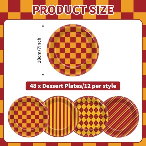 48pcs Magic Theme Party Plates - Red Brick Wall Witch Design for Xmas & Kids Birthday