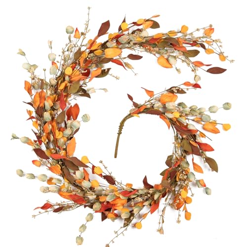 6FT Autumn Eucalyptus Leaves Garland Fall Decor for Thanksgiving & Halloween
