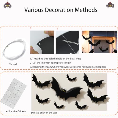 Halloween Hanging Bat Decorations Set - 18pcs, Glow Eyes, Waterproof Indoor & Outdoor Spooky Décor