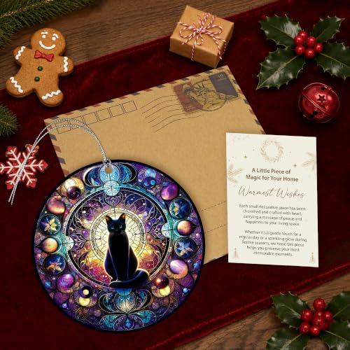 Cat Magic Ornament - Black Celestial Cat Christmas Decor - Variation of THIS listing