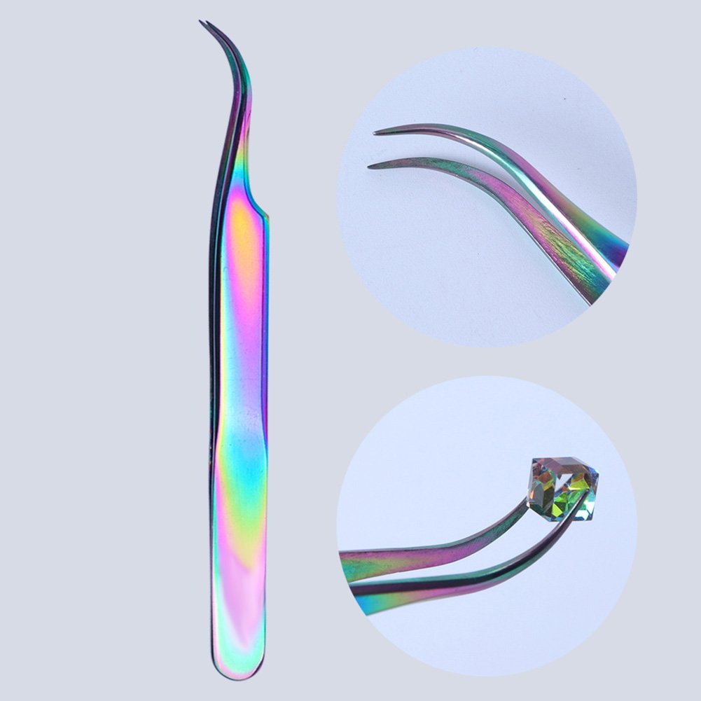 WOKOTO Nail Tweezers And Scissors Kit Straight Curved Rainbow Stainless Steel Precision Tweezers Set For Nail Art Sticker Rhinestone Eyelash Extensions Picker Tools