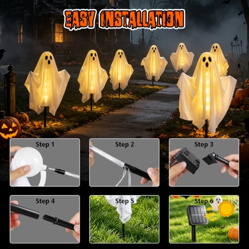 Halloween Ghost Lights Outdoor Solar Set 3 Pack Warm White Ghost Decor - Flexible Arms