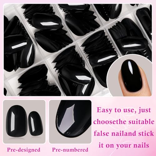 Black Short Oval Press On Nails with Glue Tabs - 240pc Fake Nails Set