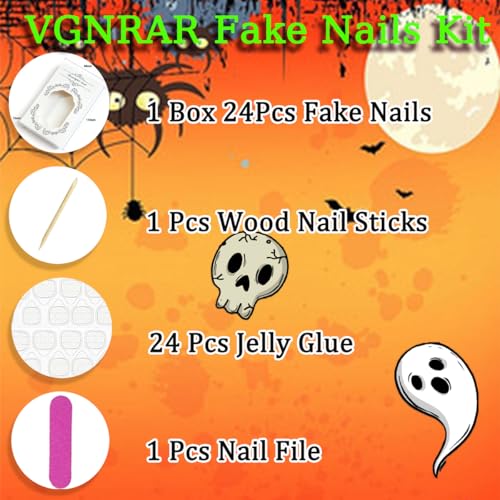 Halloween Nails with Blood Drop & Ghost Designs - Long Coffin Fake Nails - Variation 11