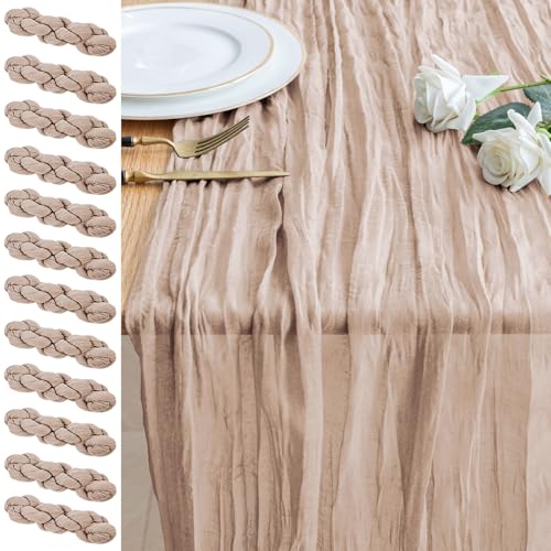 Nude Pink 12-Pack 10FT Cheesecloth Table Runners - Boho Rustic Elegant Decor