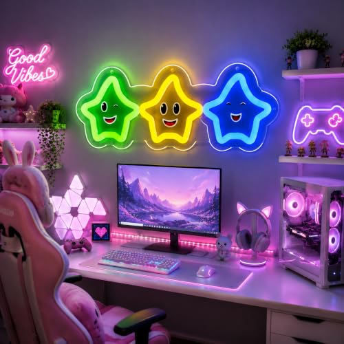 Colorful Stars Neon Sign Gaming LED Wall Decor - Kids Room & Party - Variation of Coloful Sanxing