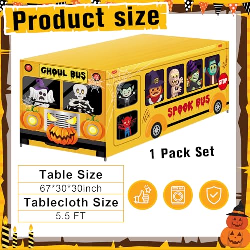 Halloween Ghost School Bus Tablecloth - 5.5 Ft Rectangular Polyester Decoration