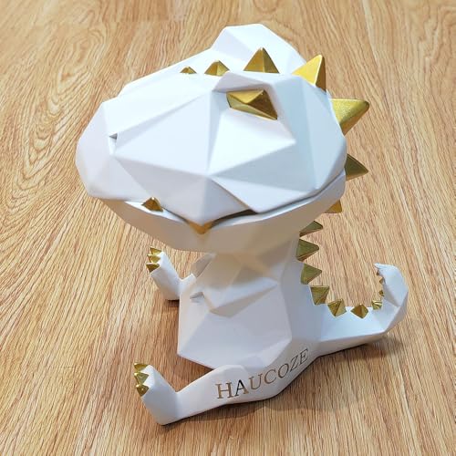 White Dinosaur Candy Dish Storage Animal Statue - 7.5 Inch Modern Sculpture