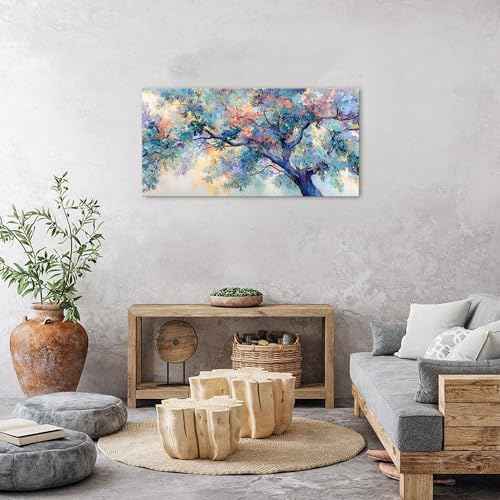 40 Inch Colorful Tree Flower Canvas Wall Art - Abstract Forest Landscape