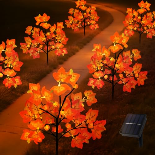 4 Pack Solar Fall Thanksgiving Outdoor Lights - Maple Leaf & Pumpkin Decor