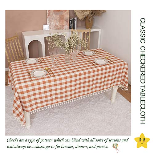 Orange Gingham Tablecloth 55x70 Inches for Farmhouse Decor - Rectangular Variation