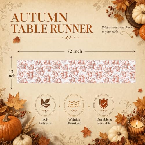 Fall Table Runner Burnt Orange 13x36 Inch Thanksgiving Halloween Autumn Decor