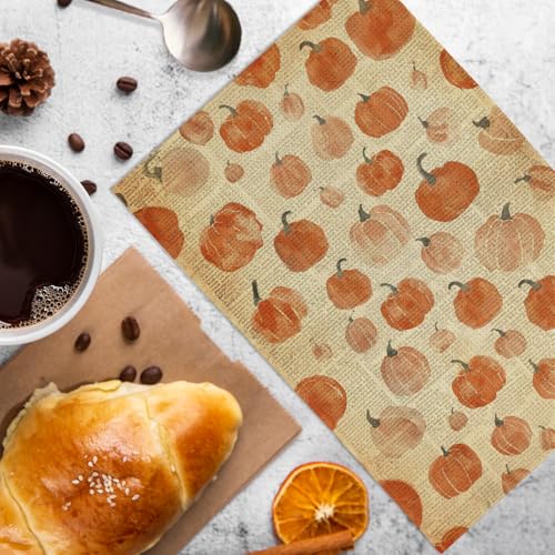 Rustic Pumpkin Kitchen Towels and Dishcloths Set of 2 - Fall Decor, 24x16 Inches