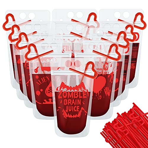 Halloween Drink Pouch Set with Straws - Scary Style, 24 Pack