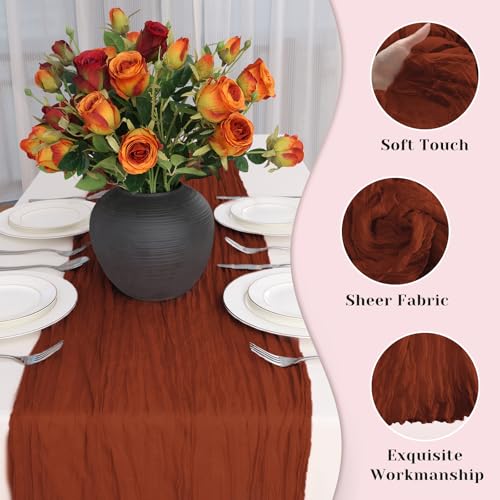 Terracotta Cheesecloth Table Runner - 10 Ft Fall Boho Gauze Table Decor