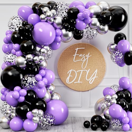 Balloon Garland Kit for Party Decorations - Purple, Black & Silver