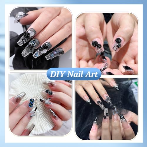 3D Butterfly Rose Flower Bow Rabbit Nail Charms Kit Black Variation