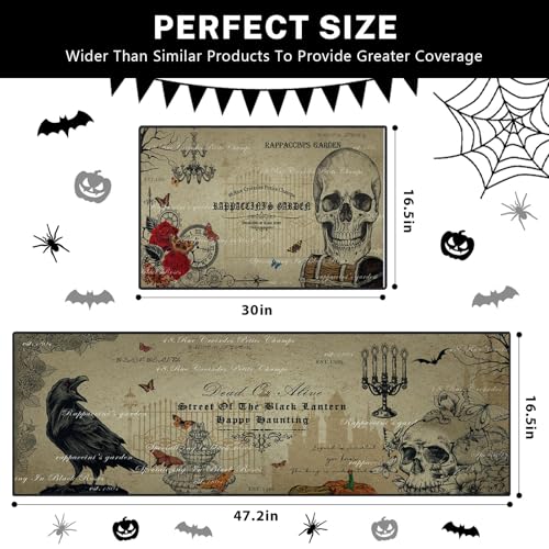 Autumn Halloween Gothic Skull Kitchen Rugs Set of 2 Non Slip Washable ArtSocket