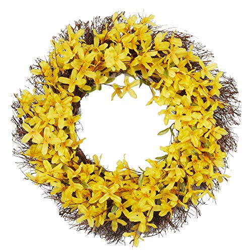 Artificial Forsythia Wreath 18 Inch - Indoor Door Decor, Gift, Home & Office