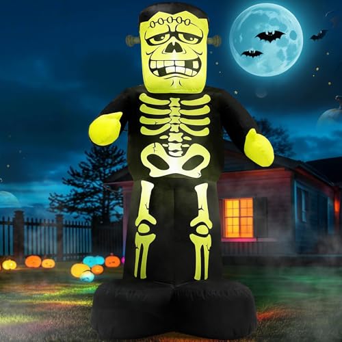 7ft Inflatable Frankenstein Halloween Decoration with Glow Effect - Green Variation