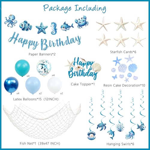 Ocean Theme Birthday Decorations Set for Kids and Adults - Beach Party Supplies