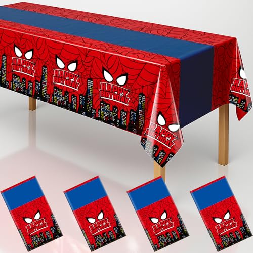 Spider Birthday Tablecloth Set - 4 Pack 54x108 Inches Superhero Party Supplies Variation of Spider