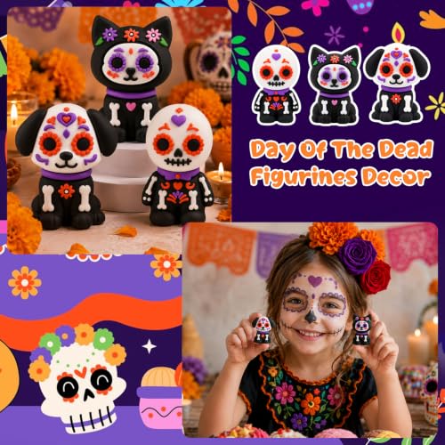 Halloween Day of The Dead Mini Figurines Set - Black Purple, 30 pcs