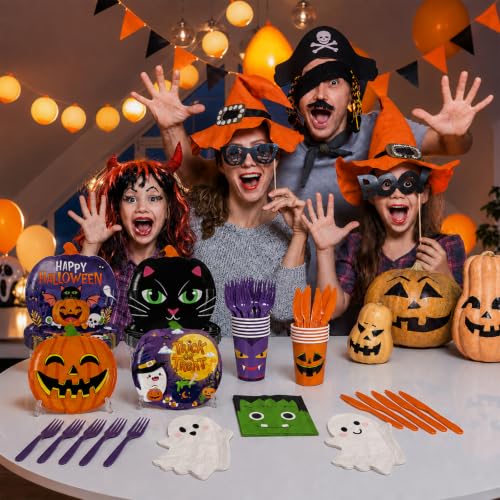 Halloween Paper Plates and Napkins Set - Disposable Party Tableware for 24 Guests