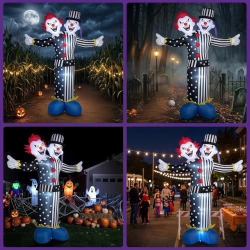 8FT Halloween Inflatable Clown with LED Lights - Outdoor Yard Decor, Black Variation