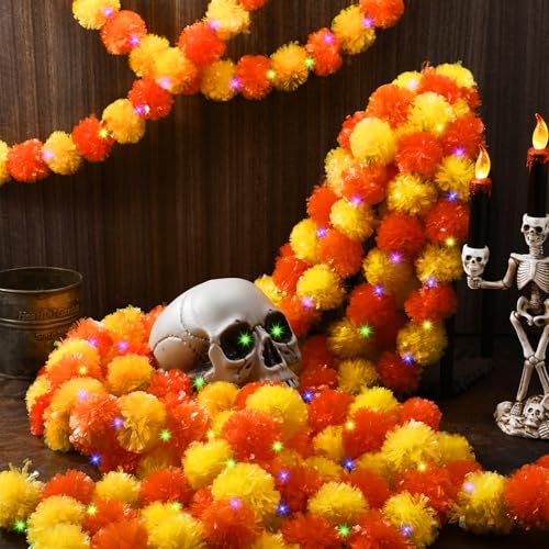 8 Pcs Marigold Garland for Decor with Lights - Halloween Festival Decoration