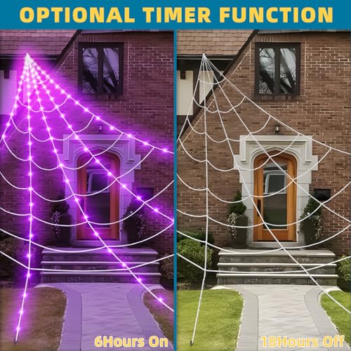 Halloween 200-Inch Spider Web Light Decorations with 250 LED Lights & Remote - Web Variation