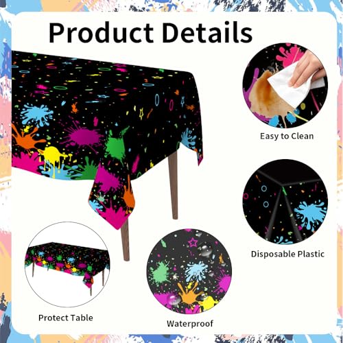 Ynaquest 2 Pack Neon Glow Party Table Covers 108x54 Inch Disposable Black Light Decorations