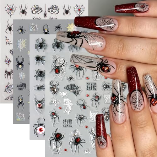 Halloween Nail Stickers 5D Self-Adhesive Spider Web & Rose Floral Decals - Style08