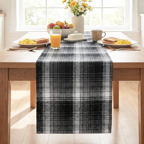 Farmhouse Check Table Runner 13x36 Inch Black Grey Halloween Rustic Home Decor