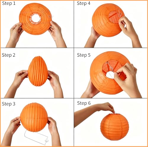 Orange Paper Lanterns for Party Decorations - 8, 10, 12 Inch, 9pcs, Mixed Sizes