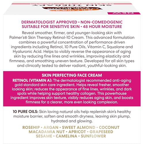 Palmer's Cocoa Butter Formula Face Cream, Skin Therapy Retinol-10 Moisturizer, 2.7 Oz, Vitamin E & Hyaluronic Acid, Helps Reduce Fine Lines & Uneven Skin Tone, 48Hr Moisture, Dermatologist Approved