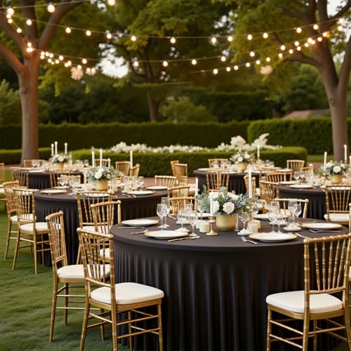 Black 120 Inch Round Fitted Tablecloth Set for 5ft Tables - 2 Pack