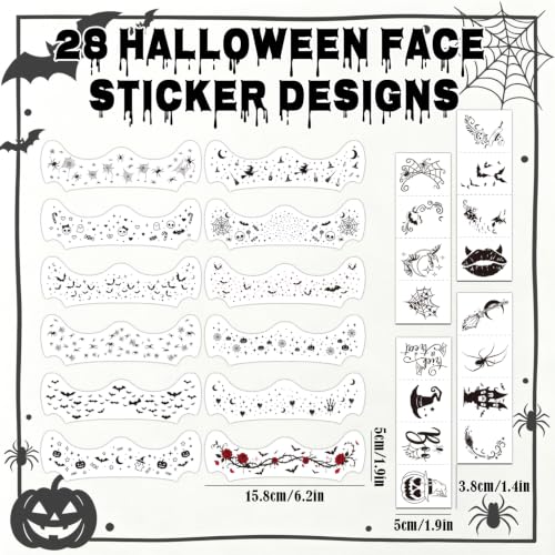 Halloween Face Stickers Black - 28 Sheets Kids & Adults Spooky Makeup Accessories