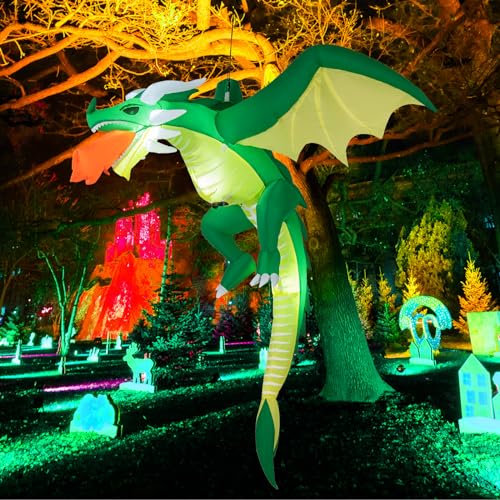 Halloween Inflatable Flying Fire-Breathing Dragon with LED Lights, 5.2Ft Outdoor Yard Decoration