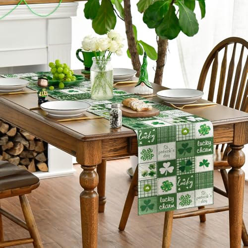 Buffalo Plaid St. Patrick's Day Table Runner 13x120 Inch - Green & Beige
