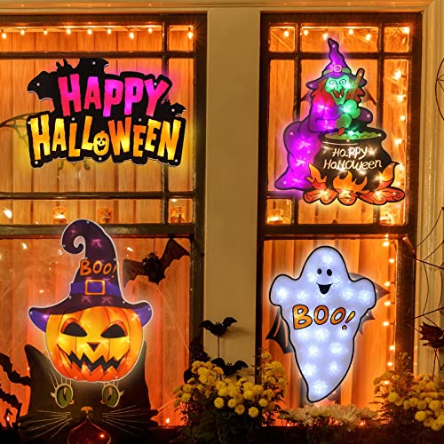 Halloween Window Silhouette Lights - 4 Pack Ghost, Witch, Jack-O-Lantern, Happy Halloween - Indoor/Outdoor Decor