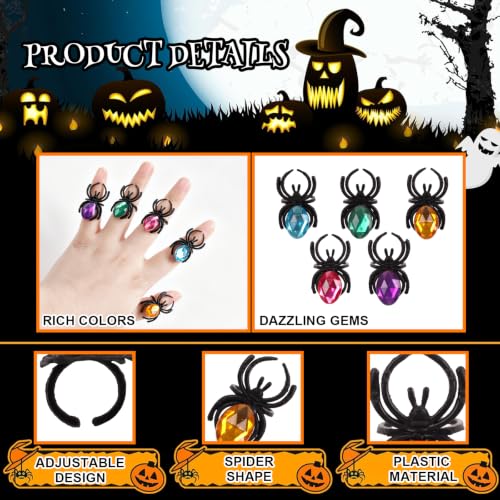 Halloween Spider Rings 50 Pack Adjustable Plastic Costume Party Favors