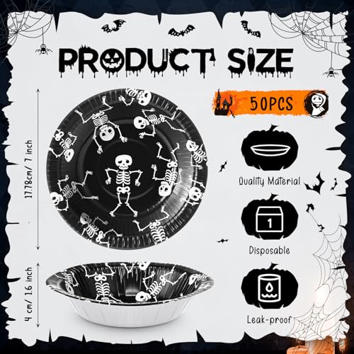 Halloween Disposable Skeleton Snack Bowls - Dancing Skeleton Design, 50 Pack, 16oz