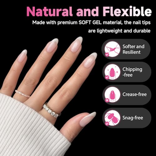 Medium Almond Nail Tips - Pointed, X-Soft Gel Nails, A4 Variation, 312pcs
