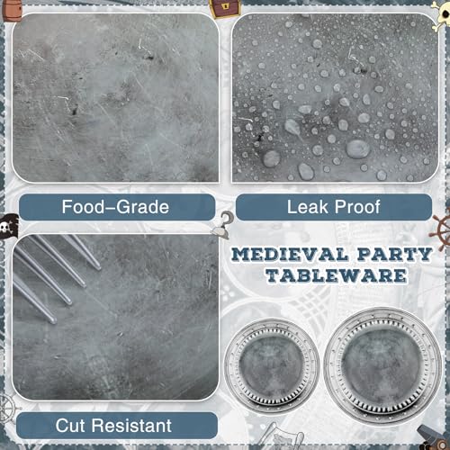 120 Pcs Disposable Pewter Paper Plates Set for Medieval Pirate Knight Castle Renaissance Party 7 & 9 Inch Variation of THIS listing