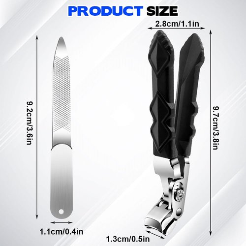 Jemey Nail Clippers Set, Long Hand Angled Head Toe Nails Clippers, Wide Jaw Toenail Clippers for Thick Nails, Heavy Duty Nails Cutter Easy Trimming Fingernail Clipper for Men Women Senior and Adult